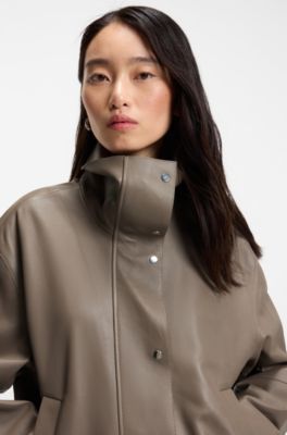 Parka-style jacket in leather, Brown