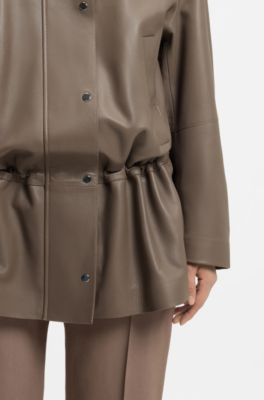 Parka-style jacket in leather, Brown