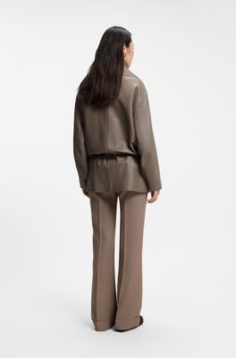 Parka-style jacket in leather, Brown