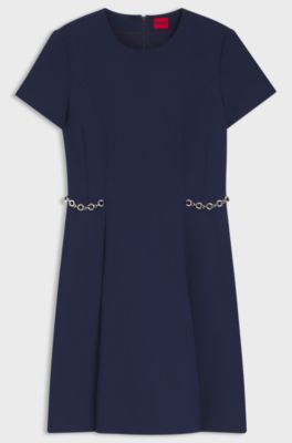 Flared dress with chain trims, Blue