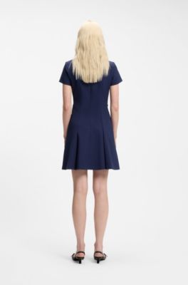 Vestito svasato con rifiniture a catena, Blu