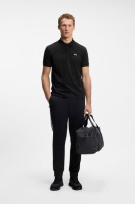 Cotton-piqu&eacute; polo shirt with all-over print, Black