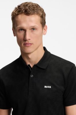 Cotton-piqu&eacute; polo shirt with all-over print, Black