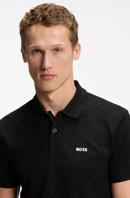 Cotton-piqué polo shirt with all-over print