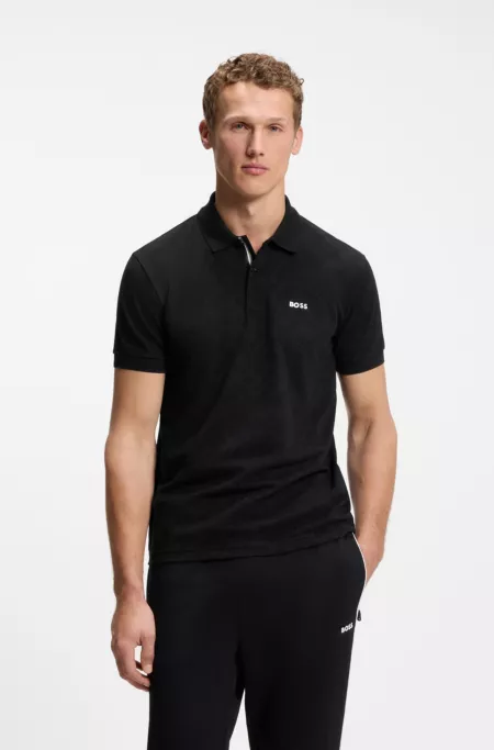 Cotton-piqué polo shirt with all-over print