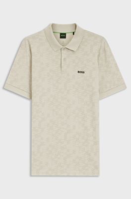 Polo in piqu&eacute; di cotone con stampa all-over, Beige chiaro