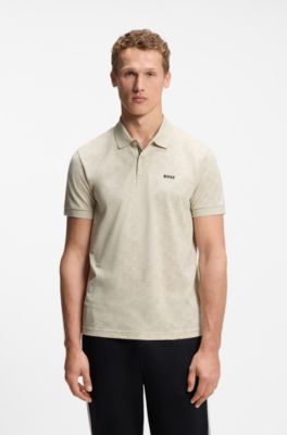 Polo in piqu&eacute; di cotone con stampa all-over, Beige chiaro