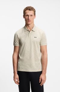 Polo en piqu&eacute; de coton avec motif imprim&eacute; partout, Beige clair