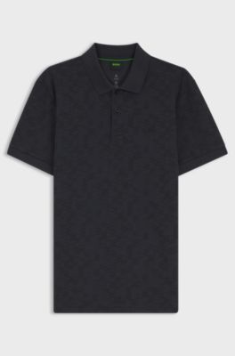 Cotton-piqu&eacute; polo shirt with all-over print, Dark Blue