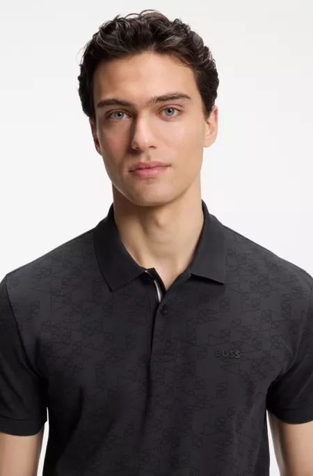Cotton-piqué polo shirt with all-over print