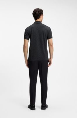 Cotton-piqu&eacute; polo shirt with all-over print, Dark Blue