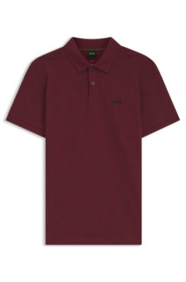 Cotton-piqu&eacute; polo shirt with all-over print, Dark Red