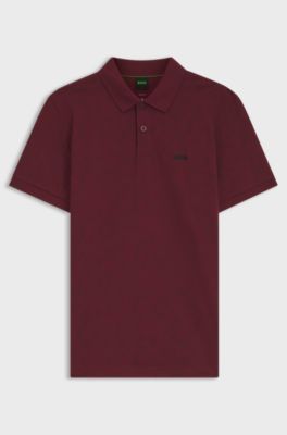 Cotton-piqu&eacute; polo shirt with all-over print, Dark Red