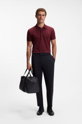 Polo in piqu&eacute; di cotone con stampa all-over, Rosso scuro