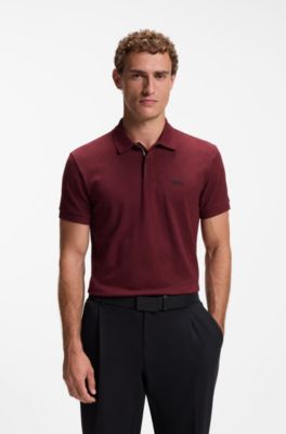 Polo in piqu&eacute; di cotone con stampa all-over, Rosso scuro