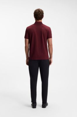 Cotton-piqu&eacute; polo shirt with all-over print, Dark Red