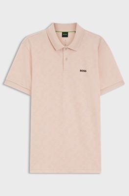 Cotton-piqu&eacute; polo shirt with all-over print, Light Orange