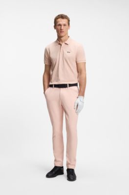 Cotton-piqu&eacute; polo shirt with all-over print, Light Orange