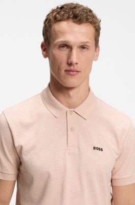 Cotton-piqu&eacute; polo shirt with all-over print, Light Orange