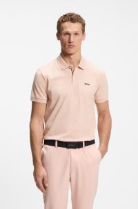 Cotton-piqu&eacute; polo shirt with all-over print, Light Orange