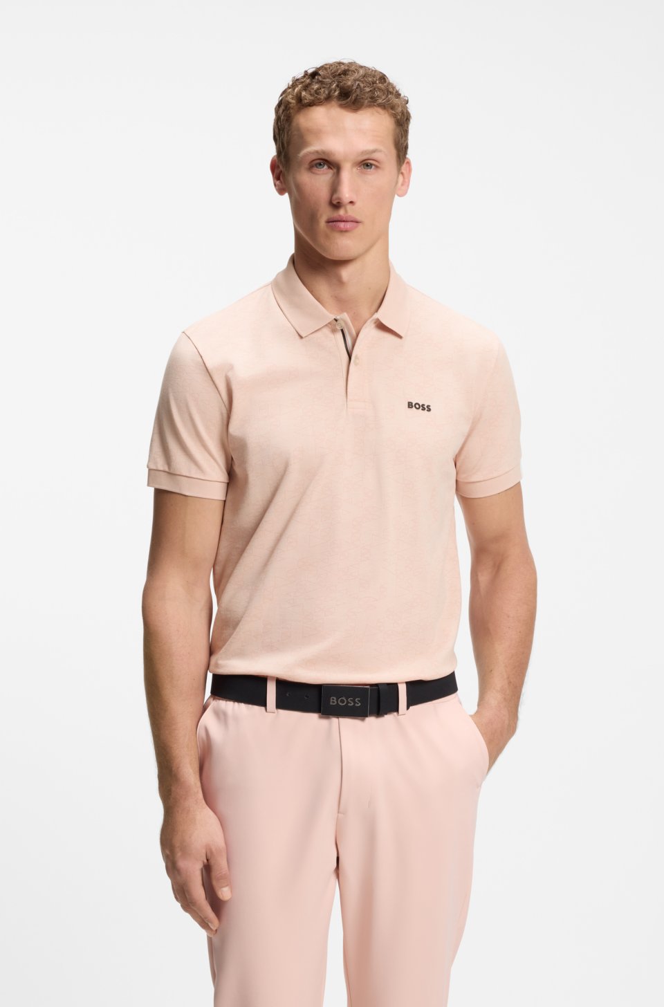 Cotton-piqué polo shirt with all-over print