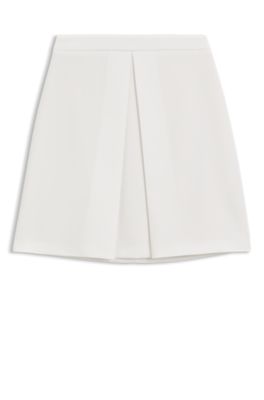 Pleated A-line mini skirt in stretch fabric, White