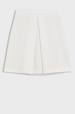 Pleated A-line mini skirt in stretch fabric, Natural