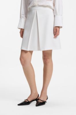 Pleated A-line mini skirt in stretch fabric, Natural
