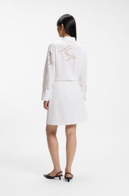 Pleated A-line mini skirt in stretch fabric, Natural