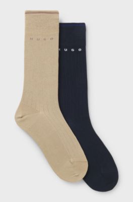 Two-pack of ribbed cotton-blend socks, Blue / Beige