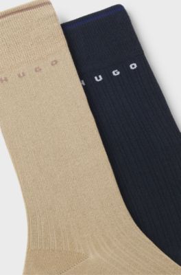 Two-pack of ribbed cotton-blend socks, Blue / Beige