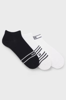 Lot de trois paires de chaussettes invisibles &agrave; rayures, Blanc / Noir