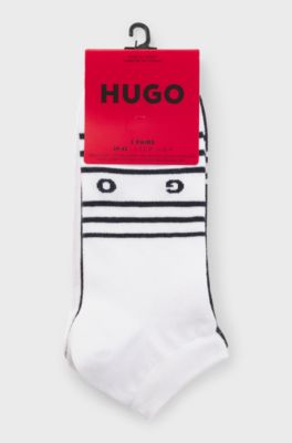 Lot de trois paires de chaussettes invisibles &agrave; rayures, Blanc / Noir