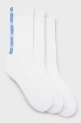 Calze a coste in misto cotone con suola imbottita in confezione da tre, Bianco