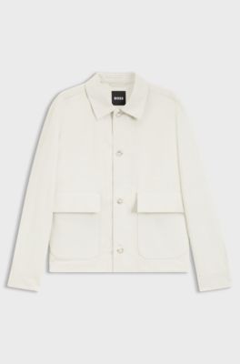 Relaxed-fit jacket in cotton and linen, Natural