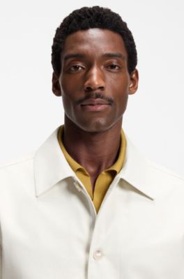 Relaxed-fit jacket in cotton and linen, Natural