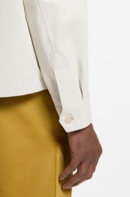 Relaxed-fit jacket in cotton and linen, Natural
