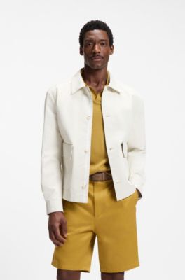Relaxed-fit jacket in cotton and linen, Natural