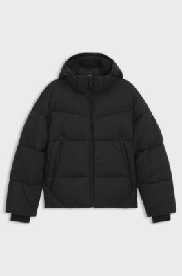 Water-repellent puffer jacket with detachable hood, Black