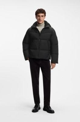 Water-repellent puffer jacket with detachable hood, Black