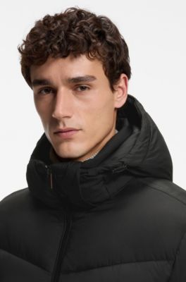 Water-repellent puffer jacket with detachable hood, Black