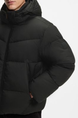 Water-repellent puffer jacket with detachable hood, Black