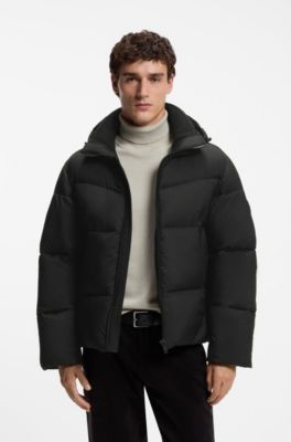 Water-repellent puffer jacket with detachable hood, Black