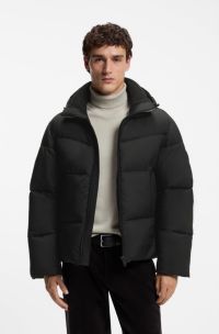 Water-repellent puffer jacket with detachable hood, Black