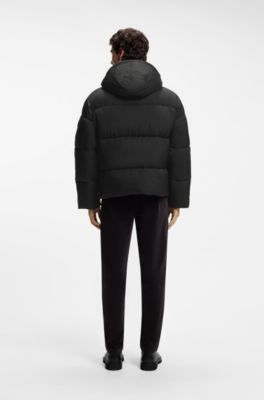 Water-repellent puffer jacket with detachable hood, Black