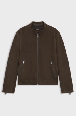 Suede jacket with zipped cuffs, Brown