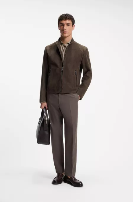 Chaqueta de ante con cremallera en los puños