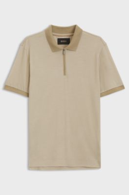 Regular-fit polo van wol met ritssluiting, Lichtbeige
