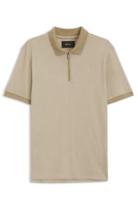 Polo Regular en mohair avec patte zipp&eacute;e, Beige clair