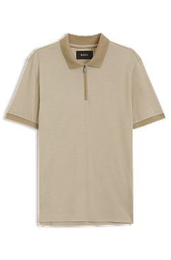 Regular-fit polo shirt in wool with zip placket